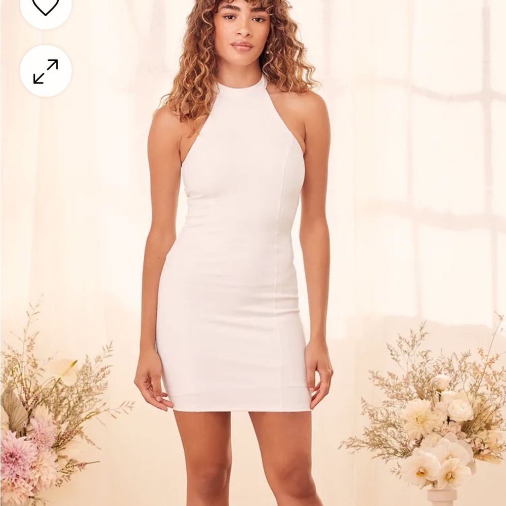 Lulus Manhattan Nights white halter bodycon mini dress - large